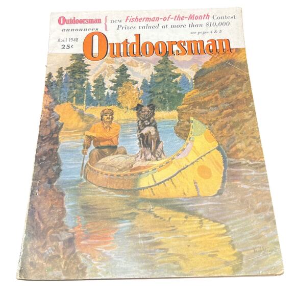 Outdoorsman Other - 🎣 Outdoorsman Apr 1948 Vintage Magazine Canoe & Dog Cover Hunting Fishing Retro